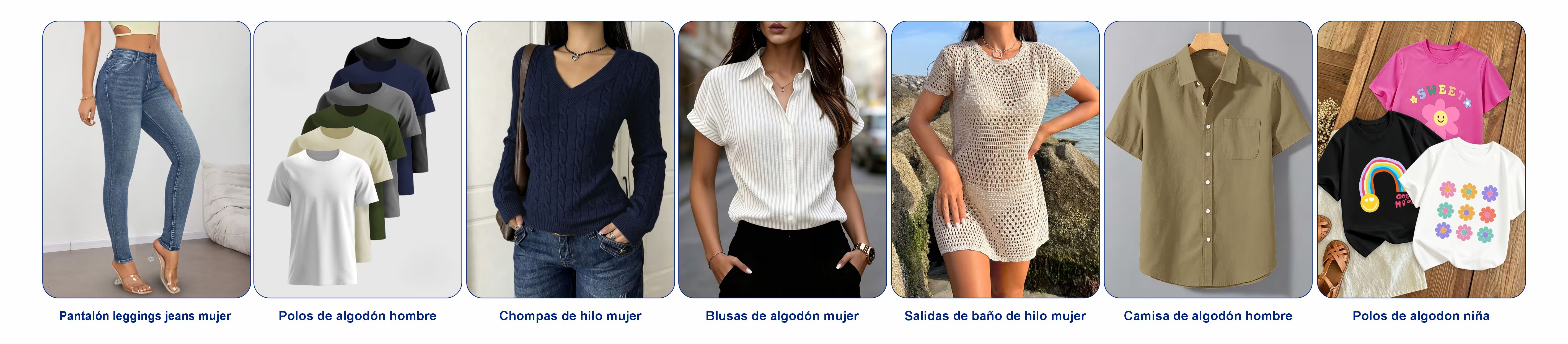 Especialidad de prendas textiles: pantalones, polos, chompas, blusas, salidas de baño y camisas